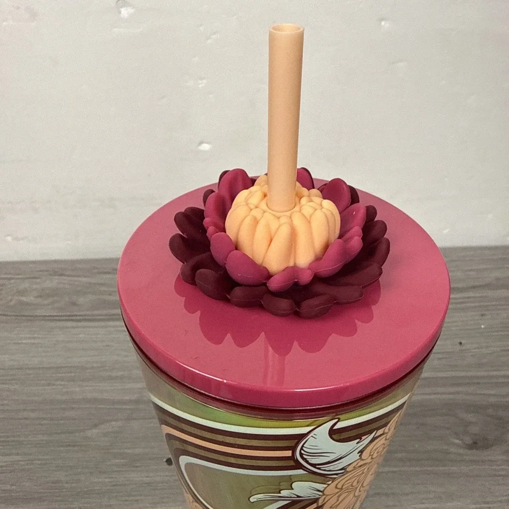 New Starbucks Holiday 2024 Cold Cup Tumbler Pink Gold Flower Straw Charm 24oz